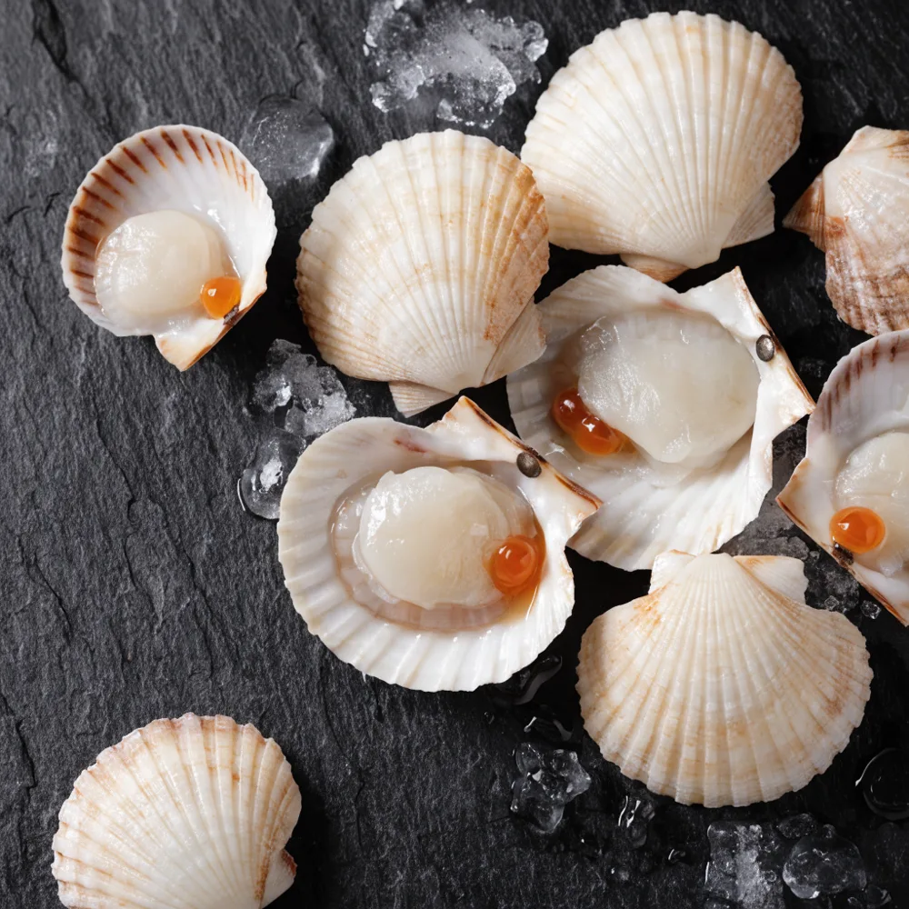Fresh scallops in the shell